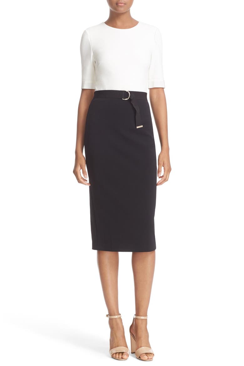 'Wandee' Colorblock D-Ring Sheath Dress, Main, color, BLACK/ WHITE