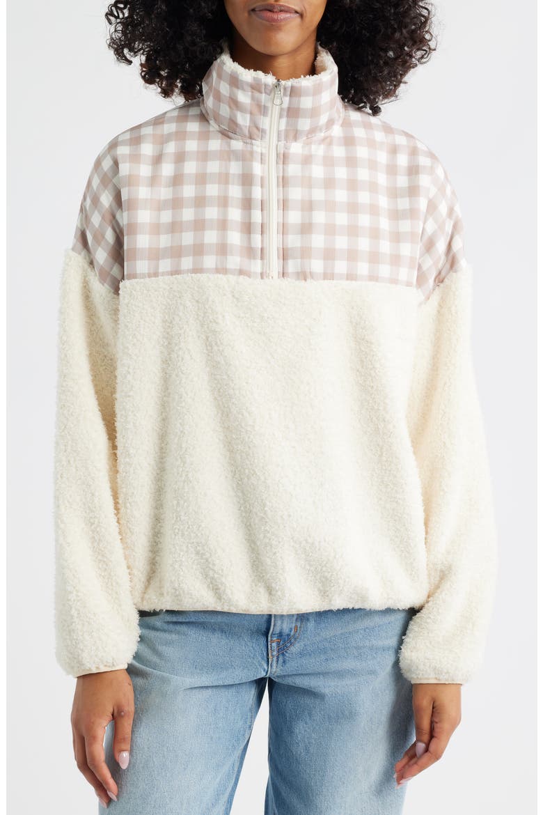 Gingham Aria Colorblock Quarter Zip Pullover, Alternate, color, CREAM