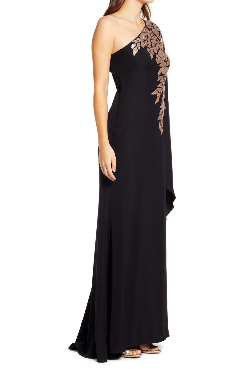 Tadashi Shoji One-Shoulder Cape Sleeve Crepe Gown, Alternate, color,