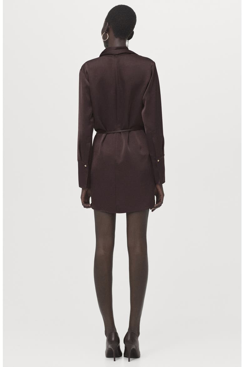 Foulard Long Sleeve Satin Dress, Alternate, color, BROWN