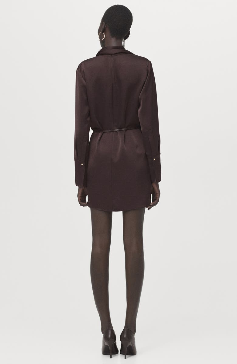 MANGO Foulard Long Sleeve Satin Dress, Alternate, color, Brown