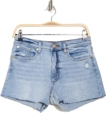 Ultra High Waist Raw Hem Boyfriend Denim Shorts