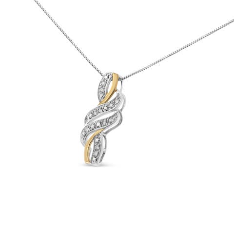 10K Yellow Gold Plated Silver 1/20 cttw Round Cut Diamond Swirl Pendant Necklace