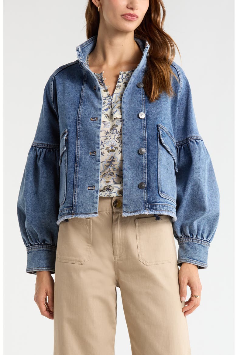 Blouse Sleeve Denim Jacket, Main, color, MEDIUM WASH