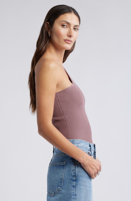 Open Edit Luxe Sculpt Rib One-shoulder Top In Purple Taupe