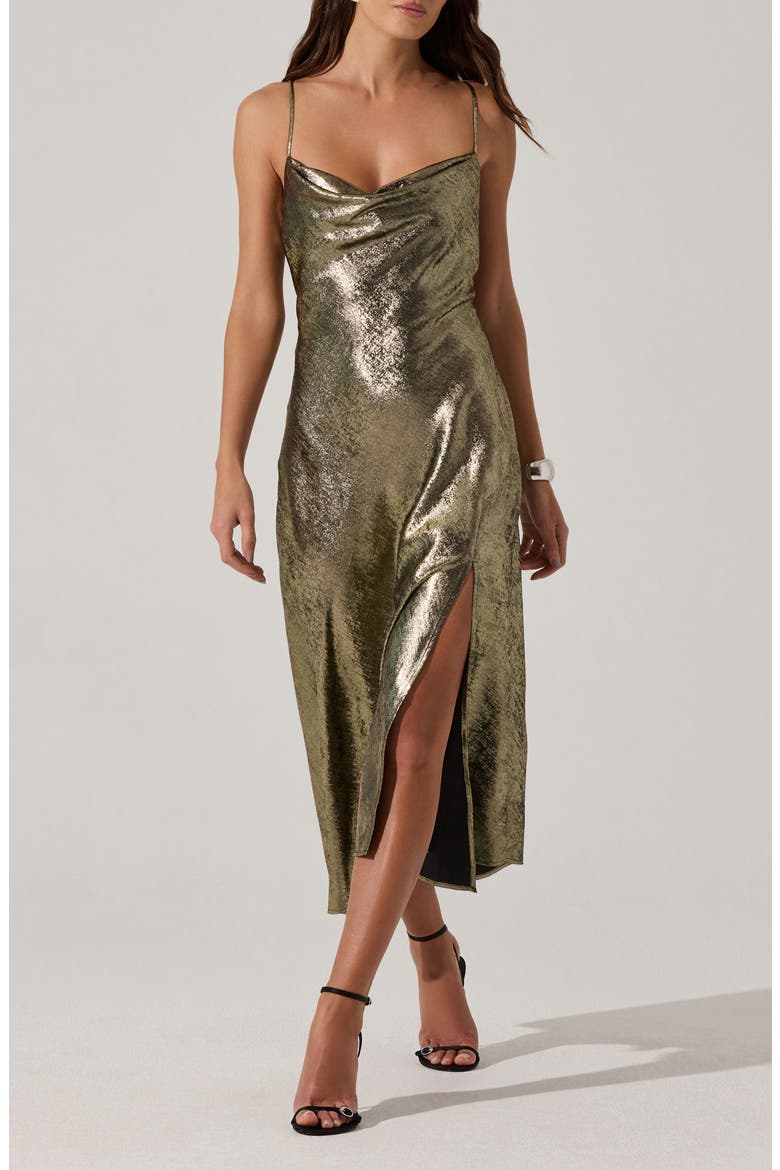 Gaia Metallic Midi Dress, Main, color, BLACK GOLD