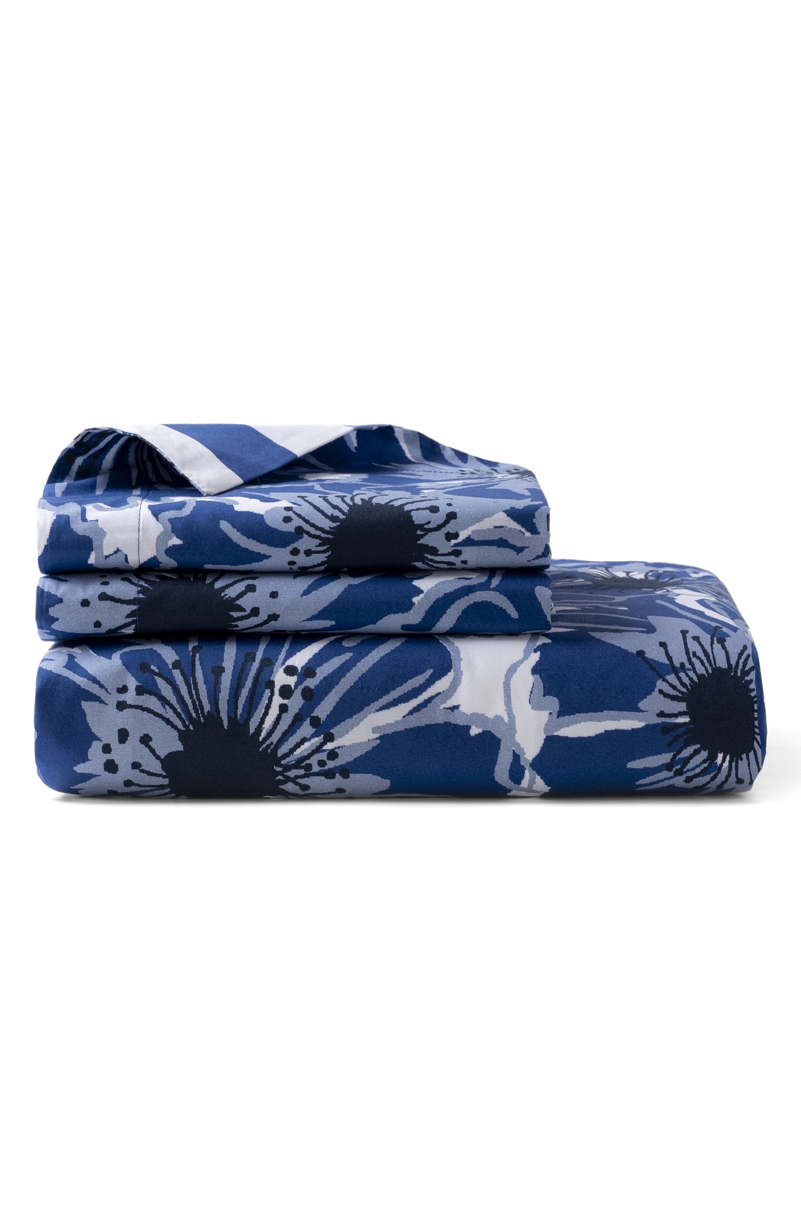 Awning Stripe & Poppy Reversible Cotton Percale Duvet Cover Set