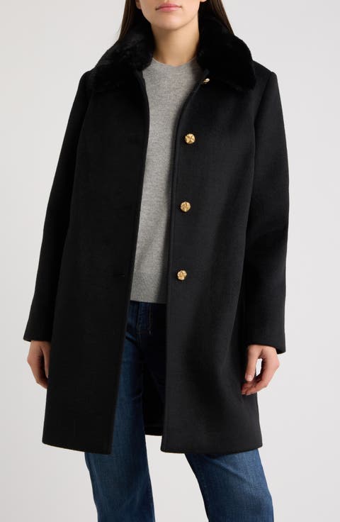 Faux Fur Collar Single Breasted Coat