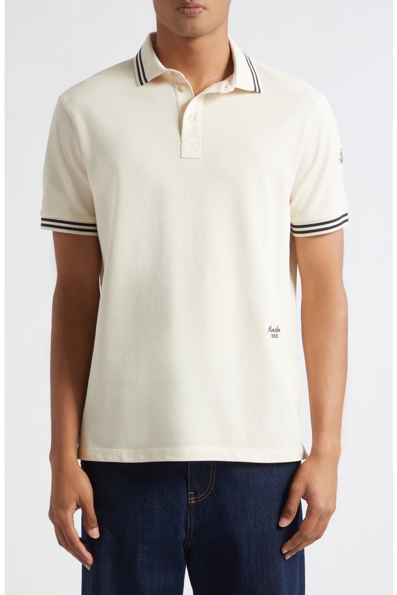 Tipped Cotton Piqué Polo, Main, color, IVORY