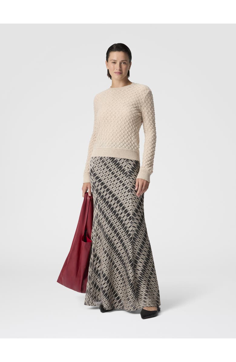 Missoni Cashmere Crewneck Sweater With Lace Pattern, Alternate, color, Beige