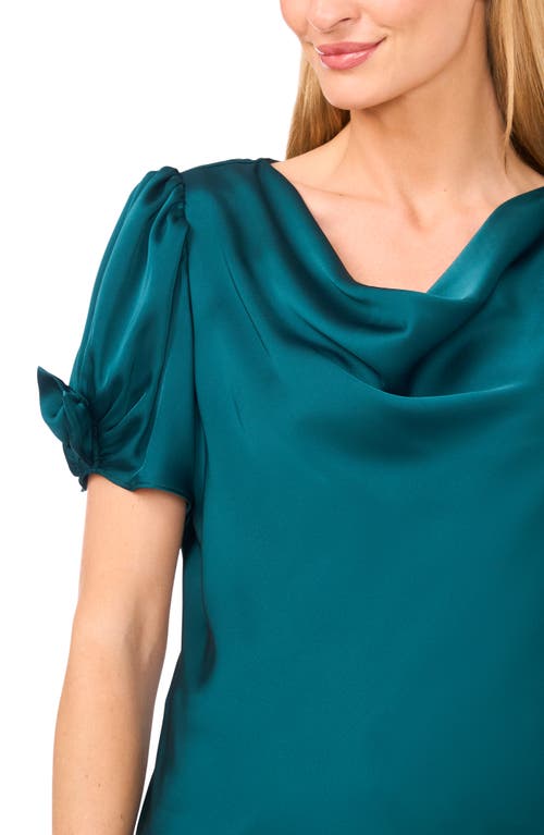 Cece Bow Sleeve Cowl Neck Satin Charmeuse Top In Blue