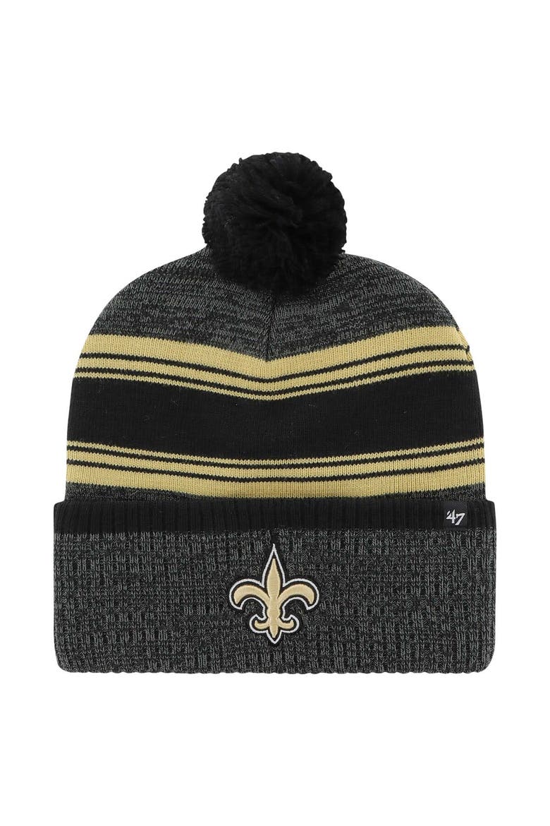 Men's '47 Black New Orleans Saints Fadeout Cuffed Knit Hat with Pom, Main, color, Black