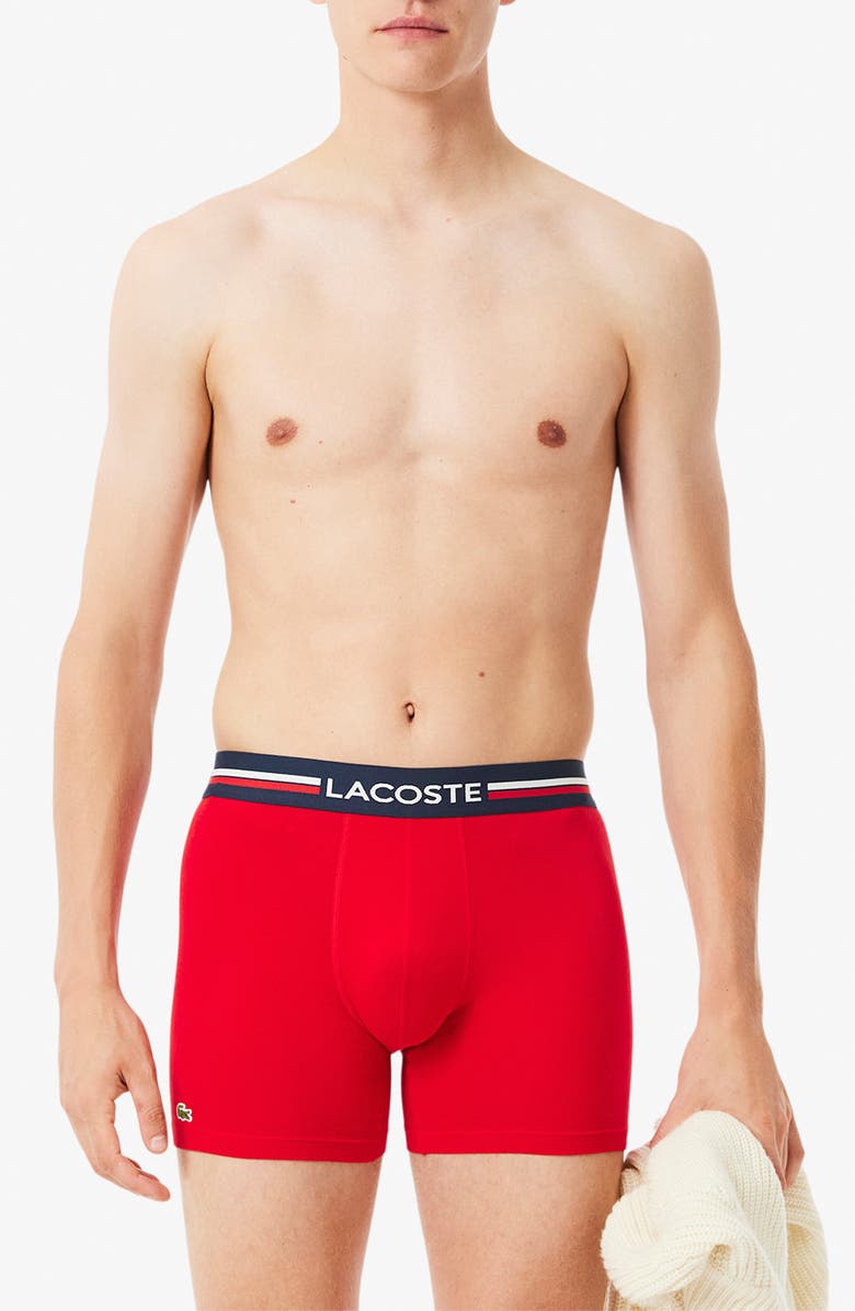 Lacoste Assorted 3-Pack Stretch Cotton Boxer Briefs, Main, color, Navy Blue/ Silver Chine