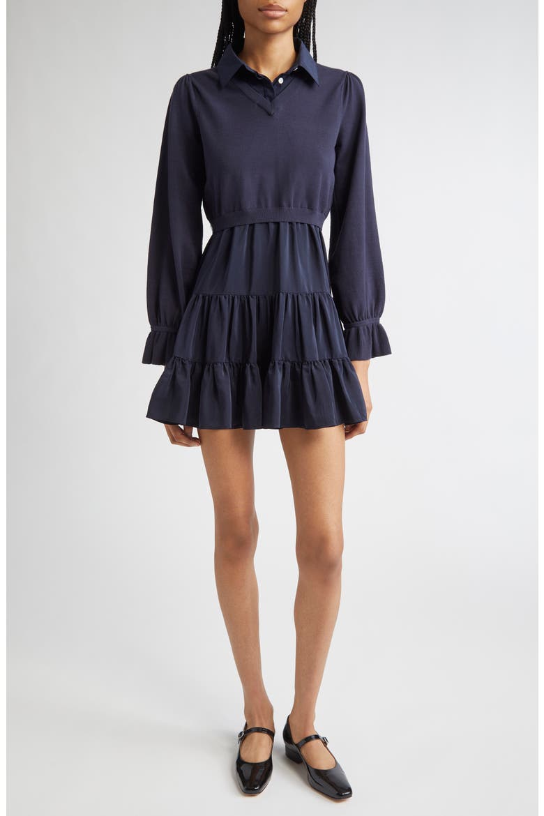 Luciana Long Sleeve Tiered Shirtdress, Main, color, NAVY