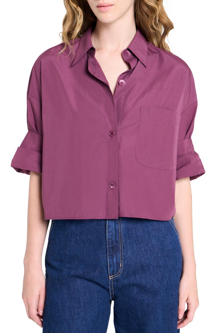 Next Ex Crop Cotton Button-Up Shirt, Main, color, CRUSHED VIOLETS