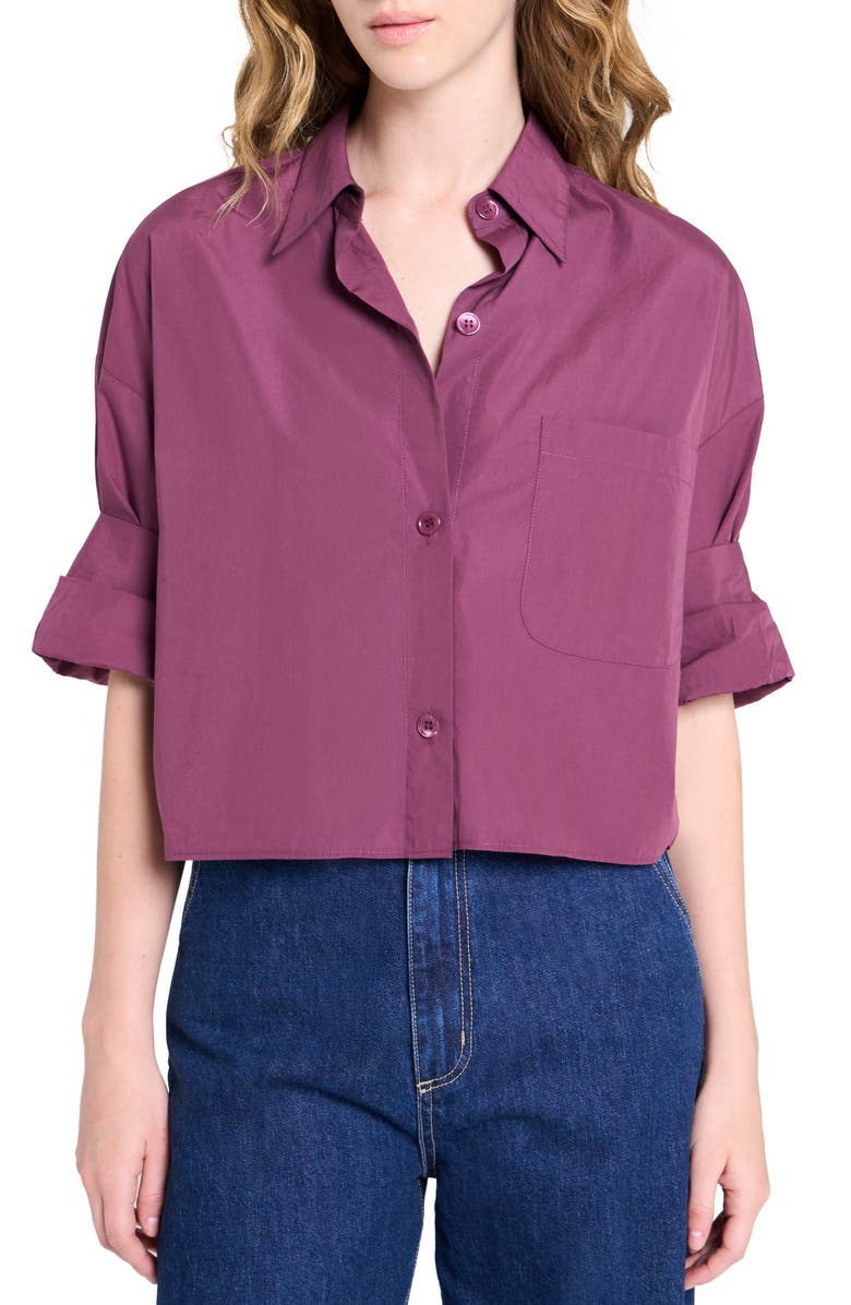 TWP Next Ex Crop Cotton Button-Up Shirt, Main, color, Crushed Violets