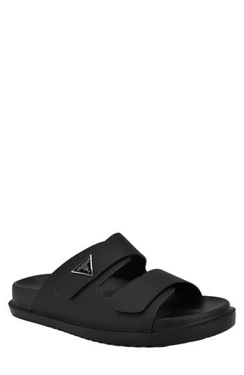 Guess Visel Double Strap Slide Sandal In Blk01 - Black Saffiano Texture