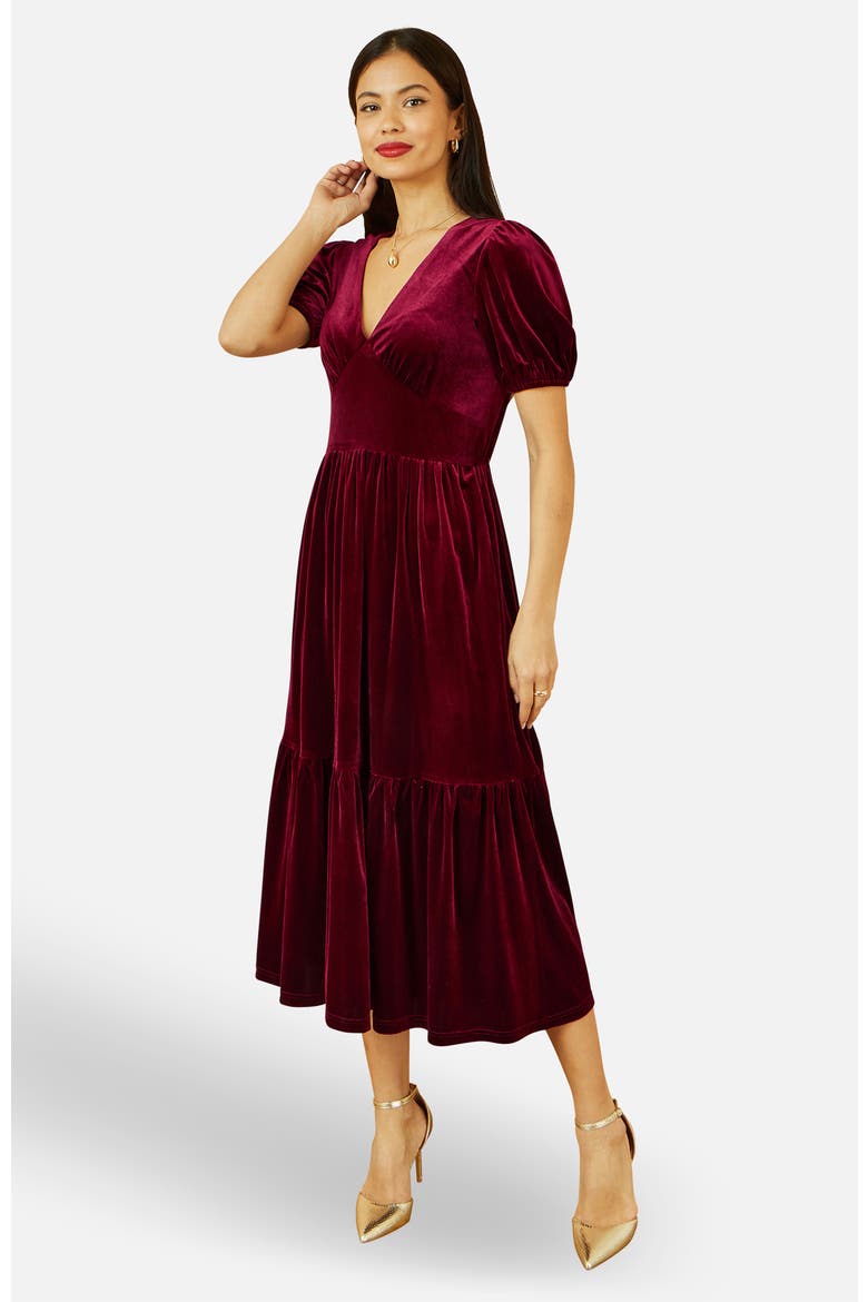 Velvet Midi Dress, Alternate, color, Burgundy