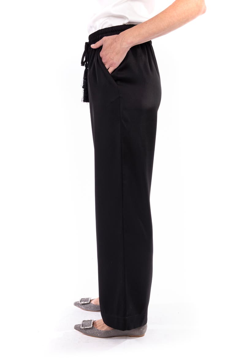 Drawstring Satin Pants, Alternate, color, BLACK