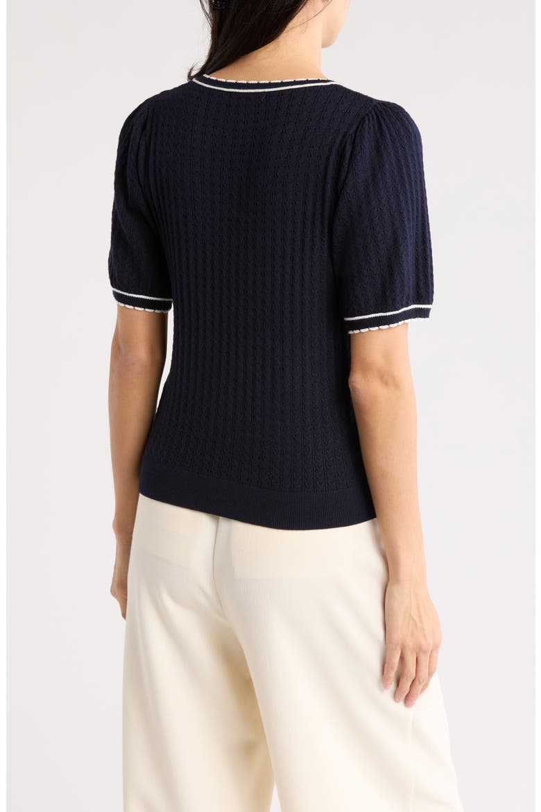 Ladylike Scalloped Short Sleeve Sweater, Alternate, color, NAVY/IVORY
