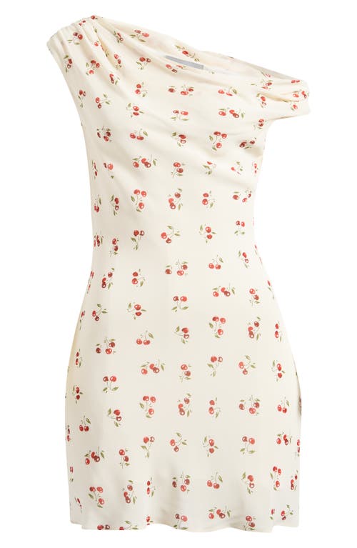 Reformation Kristine Cherry Print One-shoulder Minidress