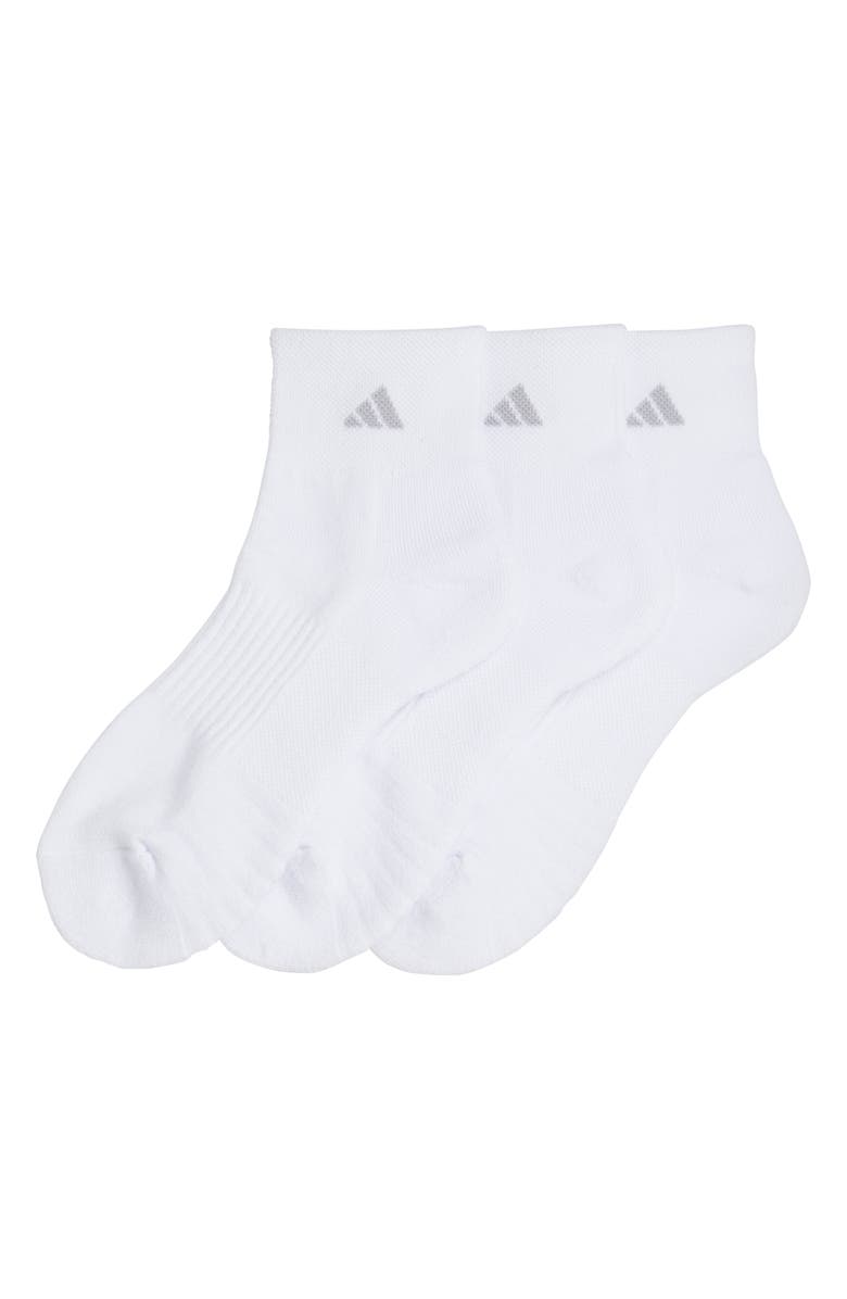 adidas 3-Pack Athletic Cushioned Quarter Socks 6-Pack Athletic Cushioned Quarter Socks, Main, color, White/ Clear Grey