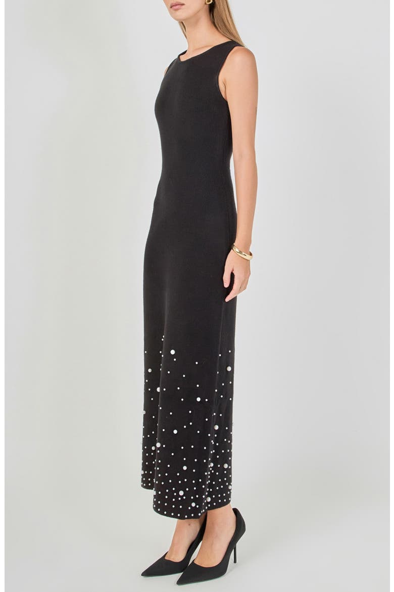 Pearl Embellished Knit Maxi Dress, Alternate, color, BLACK