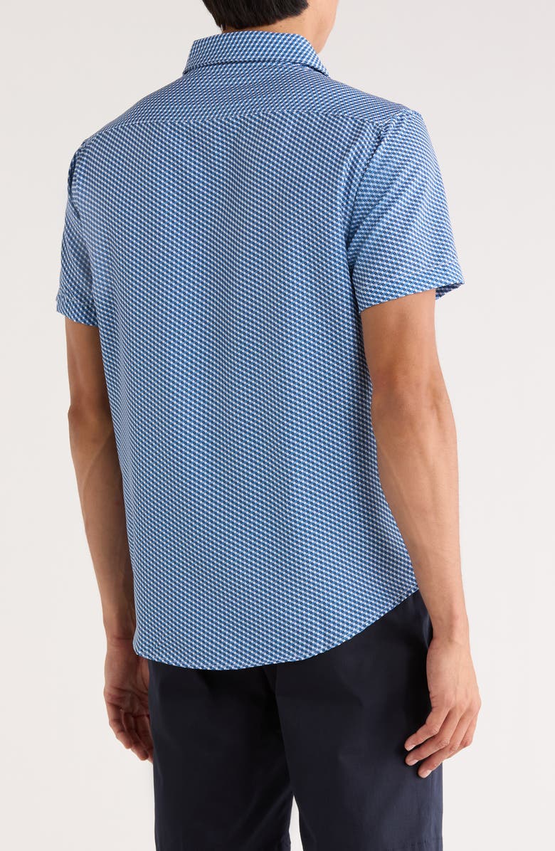 DENIM AND FLOWER Geometric Print Short Sleeve Button-Down Shirt, Alternate, color, Blue