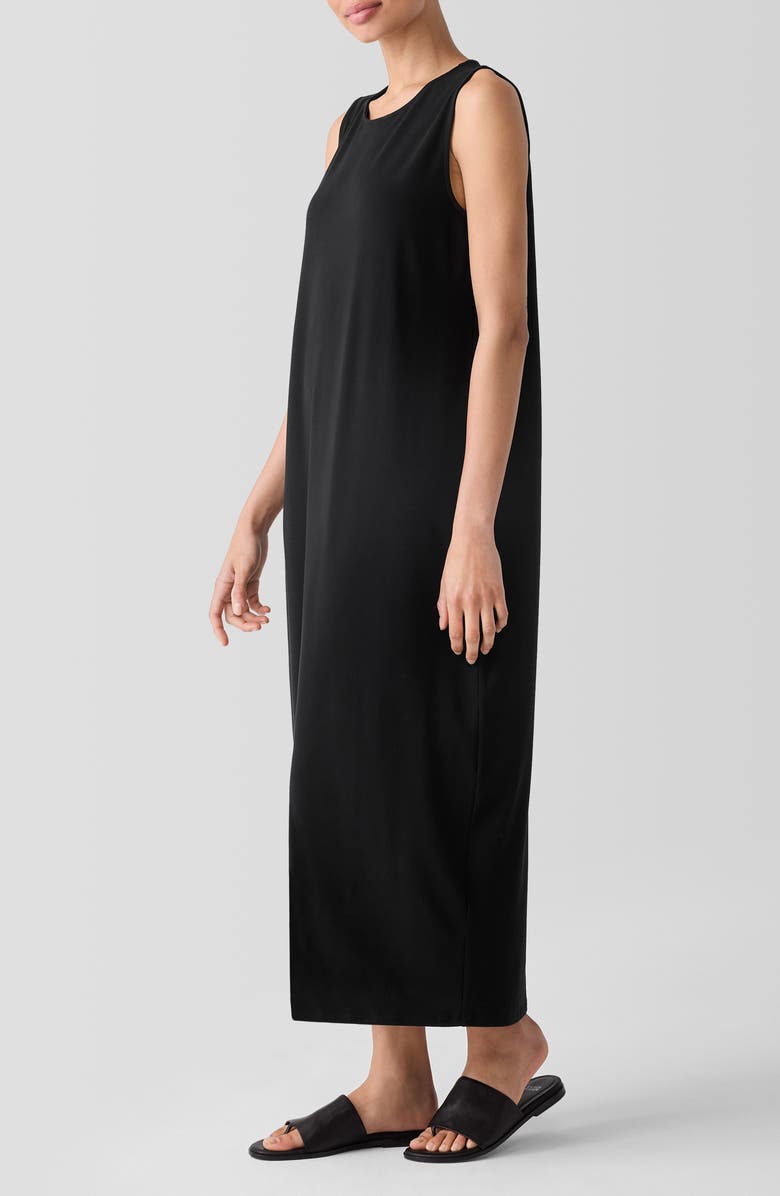 Eileen Fisher Round Neck Oval Stretch Sleeveless Midi Dress, Alternate, color, Black