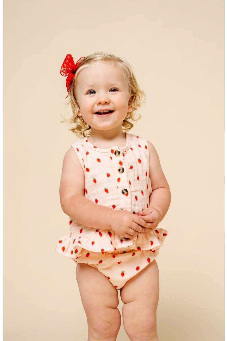 Cloud Muslin Strawberry Print Tank & Bloomers Set, Alternate, color, JUNIE