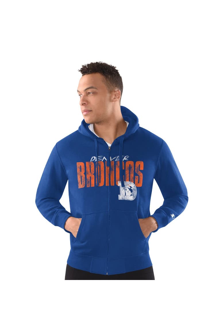 Men's Starter Royal Denver Broncos Distressed Classic Full-Zip Hoodie, Main, color, Royal