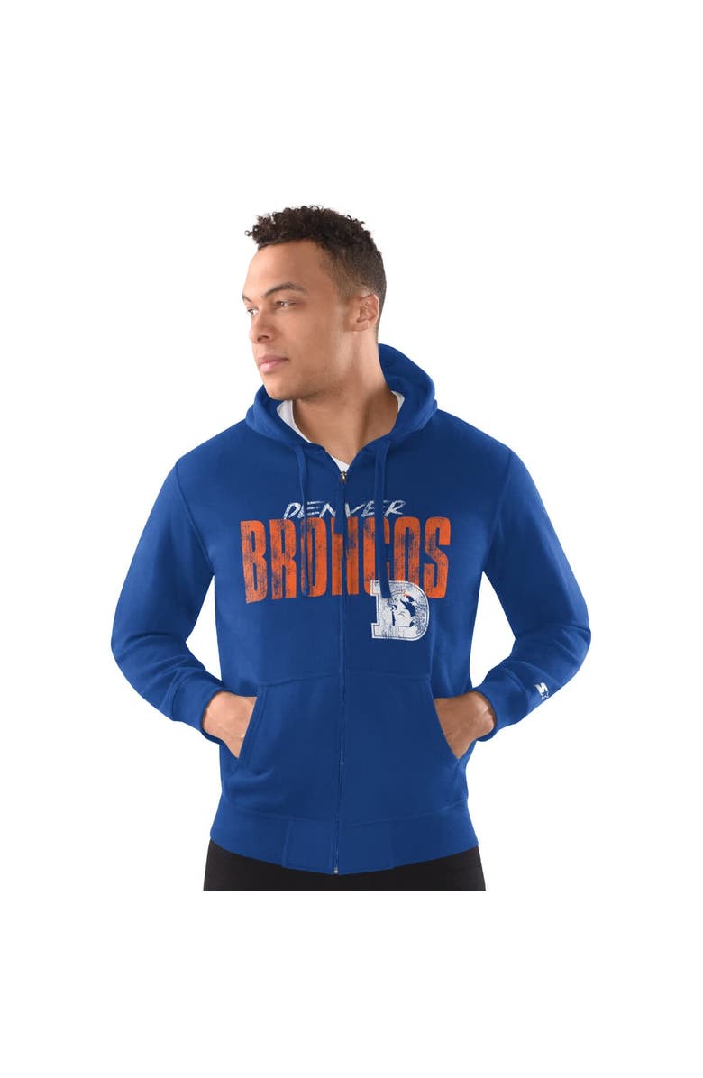 STARTER Men's Starter Royal Denver Broncos Distressed Classic Full-Zip Hoodie, Main, color, Royal