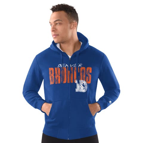 Men's Starter Royal Denver Broncos Distressed Classic Full-Zip Hoodie