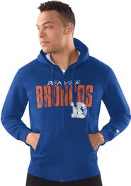 STARTER Men's Starter Royal Denver Broncos Distressed Classic Full-Zip Hoodie
