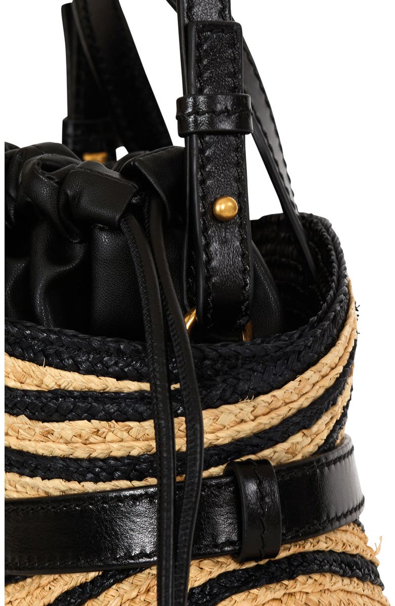 Balmain Mini Shuffle bag in smooth leather and raffia, Alternate, color, Beige