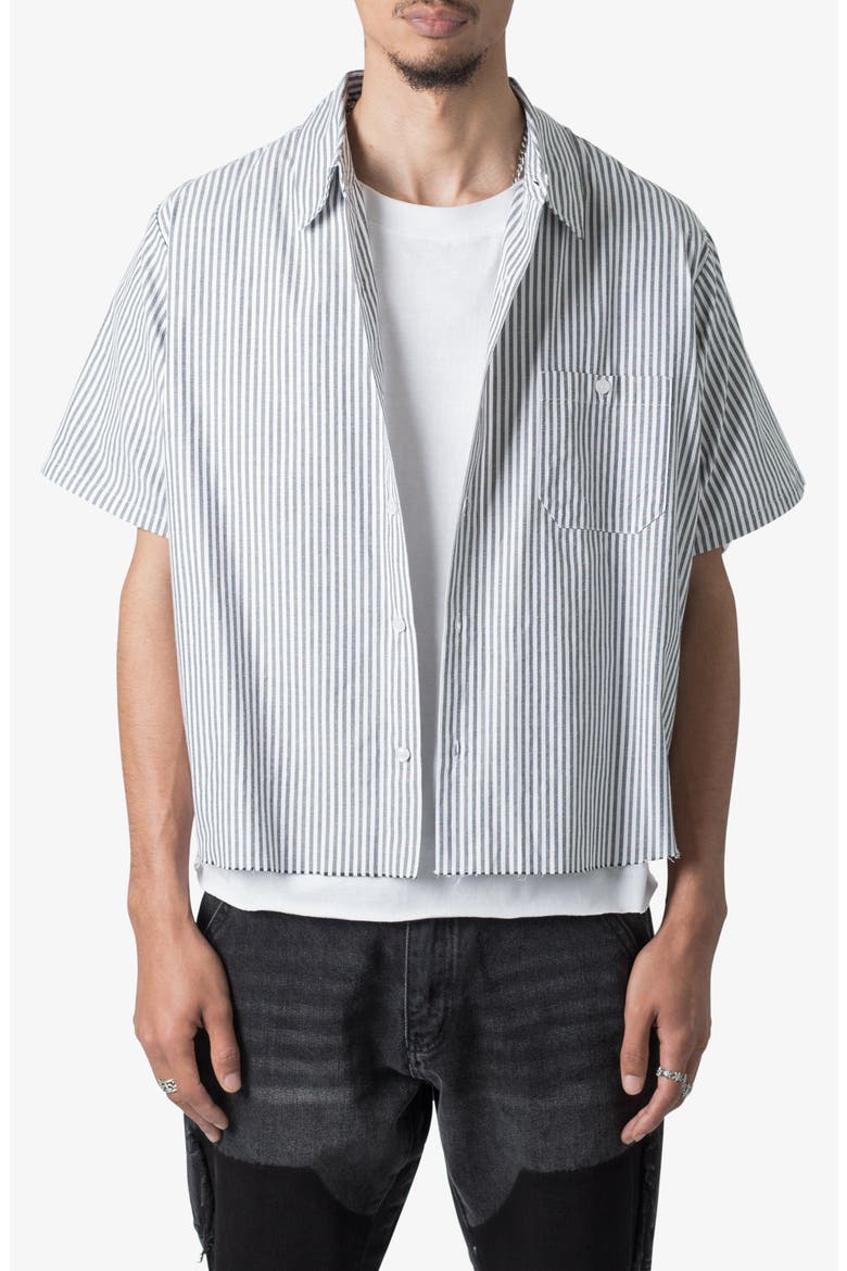 Stripe Short Sleeve Button-Up Shirt, Main, color, GREY/ WHITE