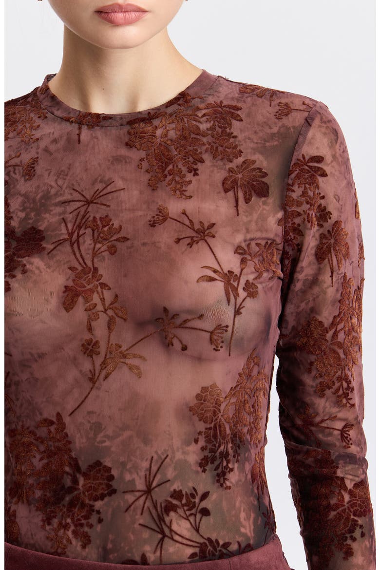 Floral Burnout Long Sleeve Shirt, Alternate, color, WINE MULTI