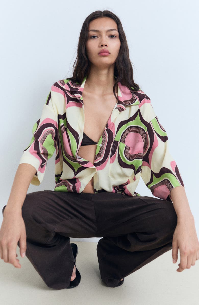 MANGO Geometric Print Shirt, Alternate, color, Ecru