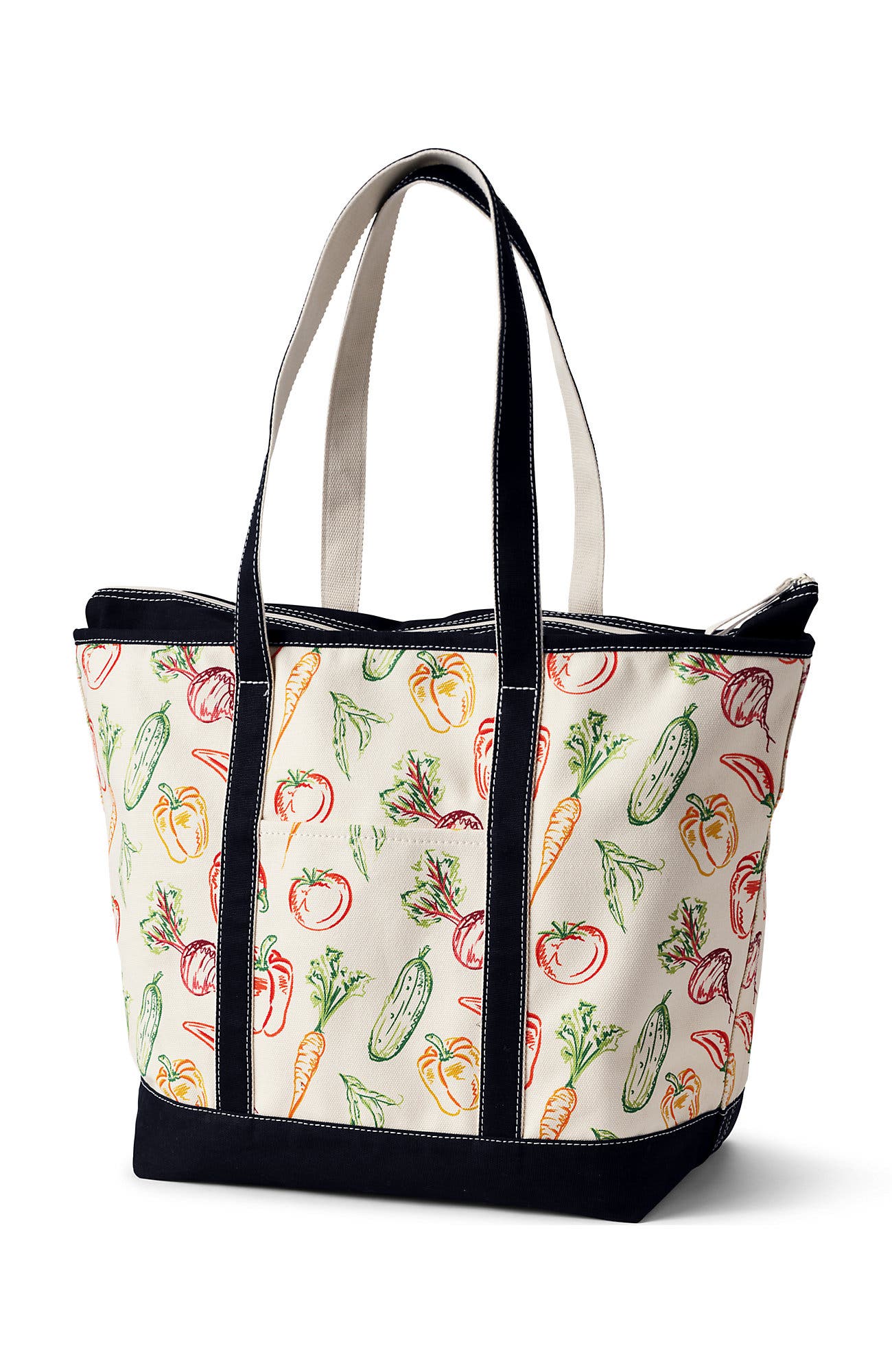 Lands' End Zip Top Long Handle Canvas Tote Bag, Main, color, Vegetable Multi/Natural