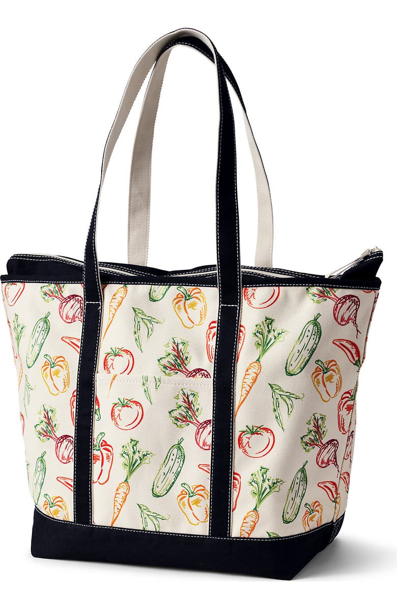 Lands' End Zip Top Long Handle Canvas Tote Bag, Main, color, Vegetable Multi/Natural