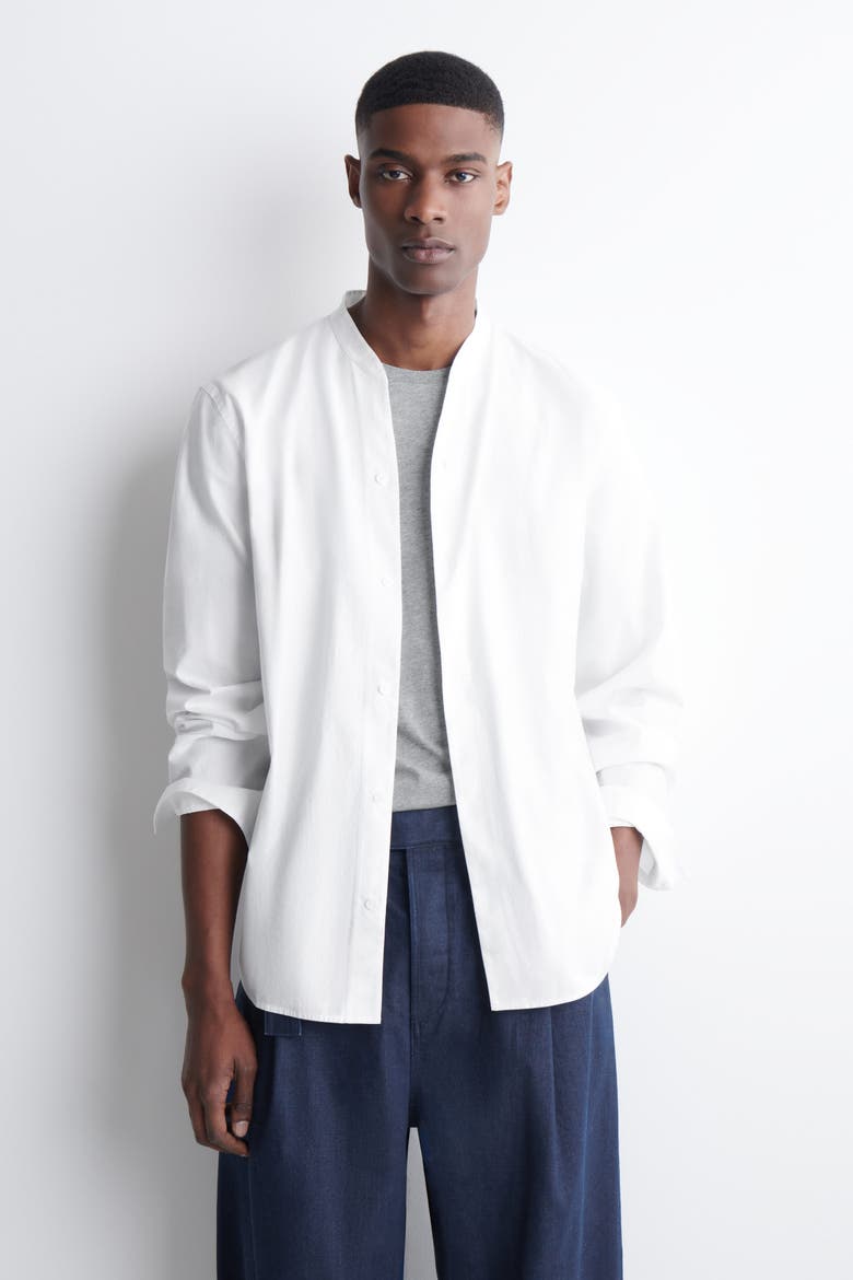 Grandad-collar Cotton Shirt, Main, color, WHITE