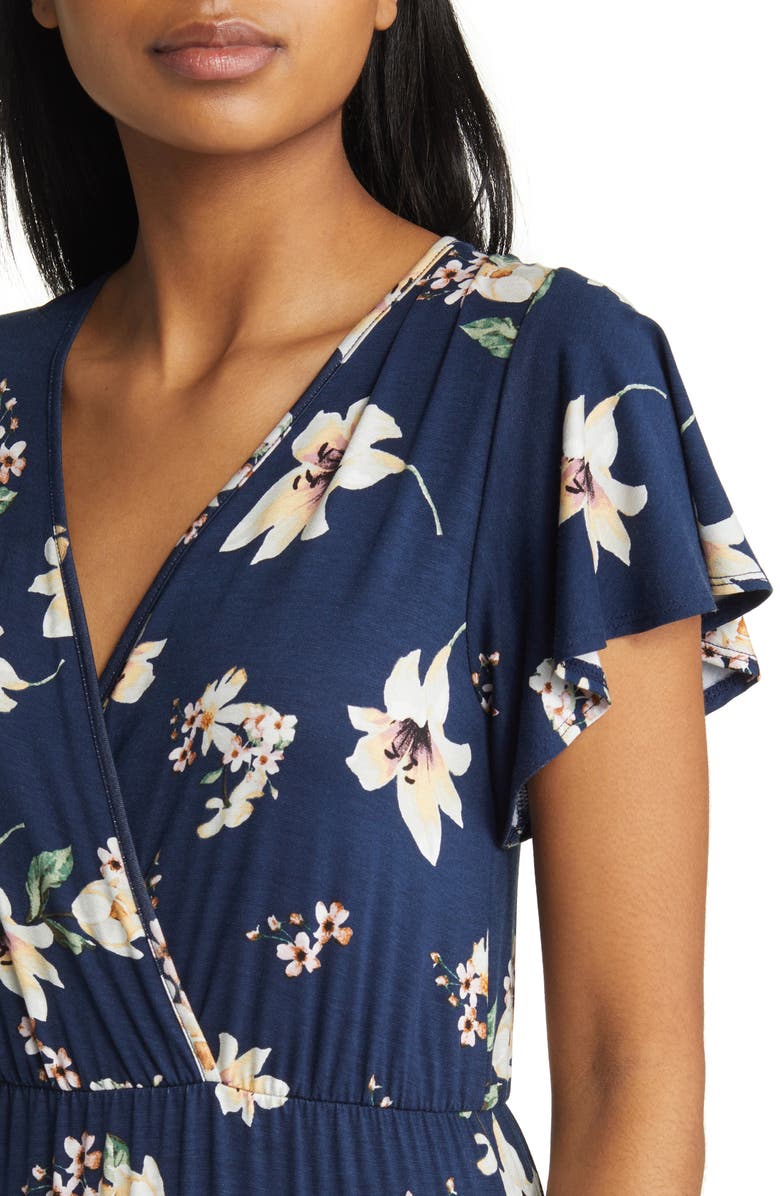 Loveappella Floral Tiered Faux Wrap Knit Maxi Dress, Alternate, color, Navy