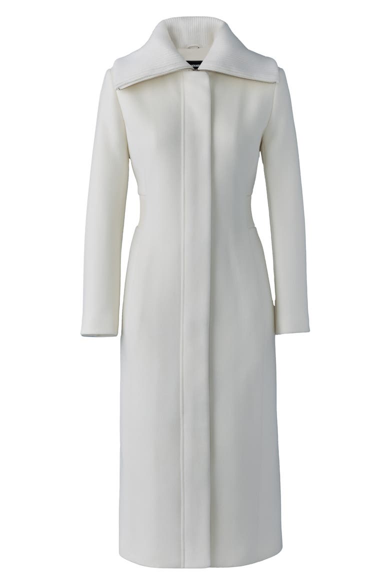 Clarice Leather Trim Wool Coat, Alternate, color, CREAM
