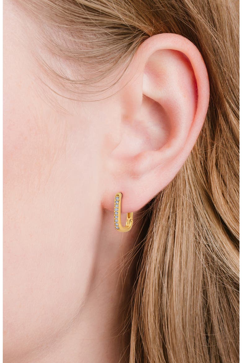 Pavé Square Huggie Hoop Earrings, Alternate, color, 18KYG/ CLEAR STONE