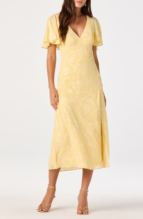 Floral Flutter Sleeve Cutout Back Midi Dress