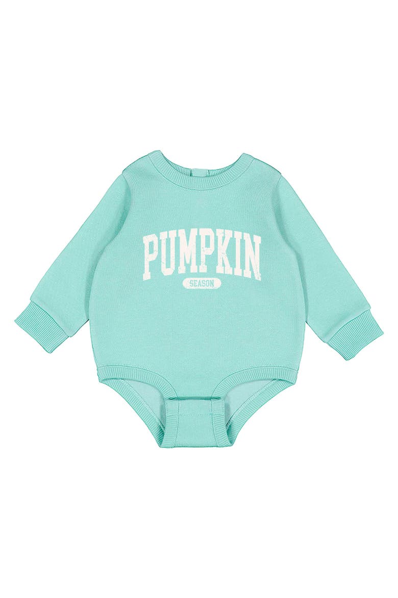 Pumpkin Season Varsity Cream Infant Fleece BodySuit, Alternate, color, Seafoam