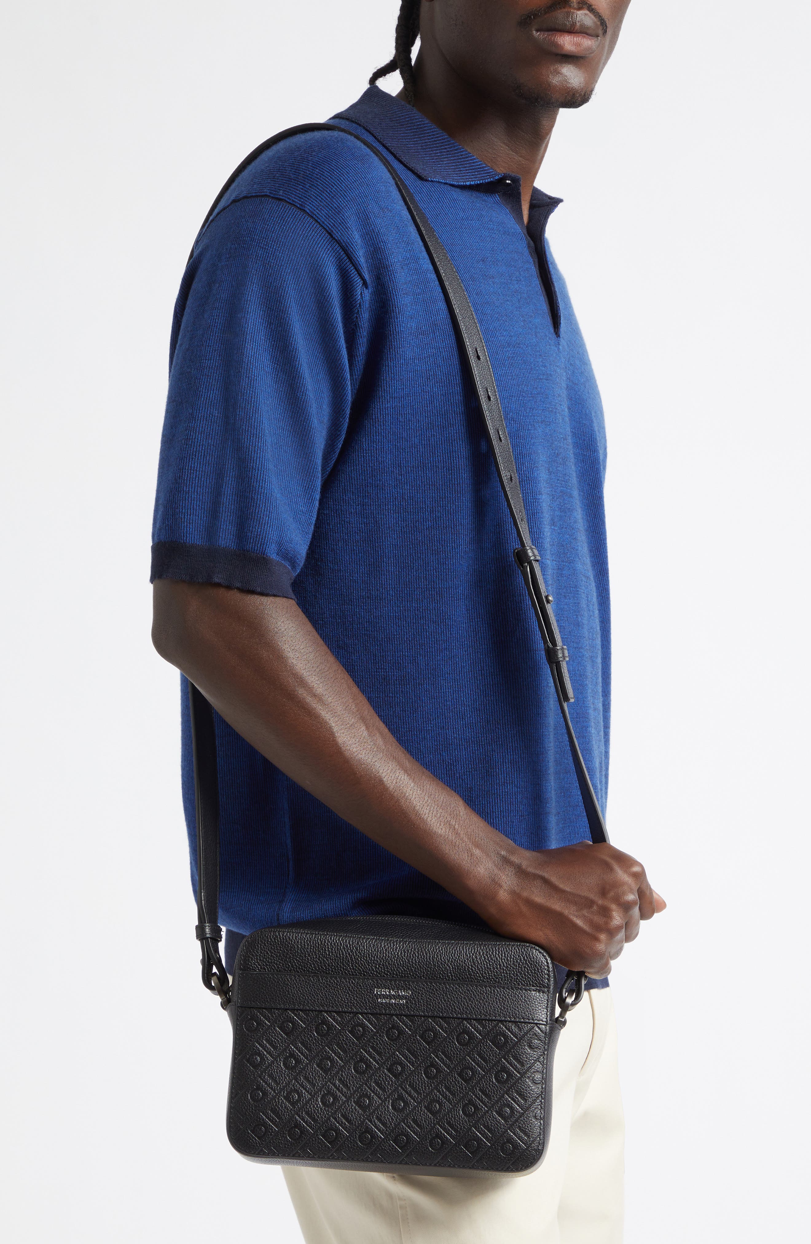 Embossed Gancini Shoulder Bag, Alternate, color, NERO