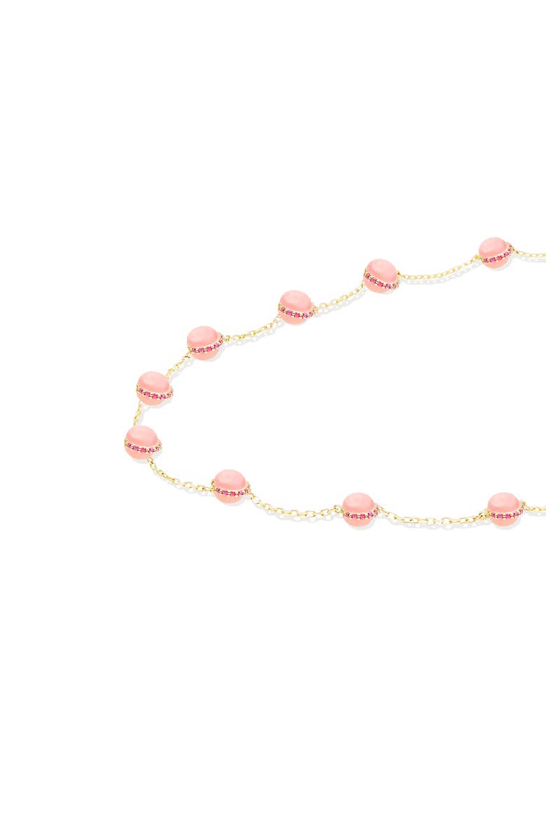 Found Cabochon Station Necklace, Main, color, Pink Sapphire & Opal-Gold