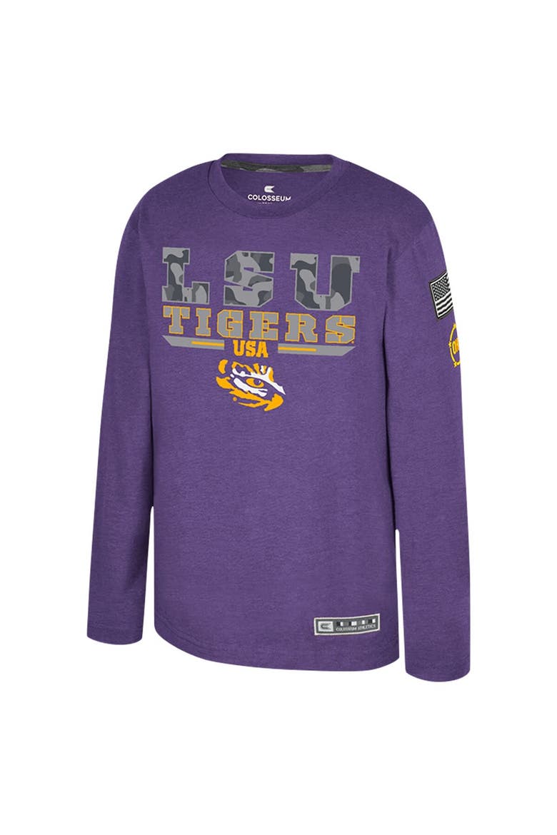 Youth Colosseum Heather Purple LSU Tigers OHT Military Appreciation Oorah Long Sleeve T-Shirt, Alternate, color, Heather Purple