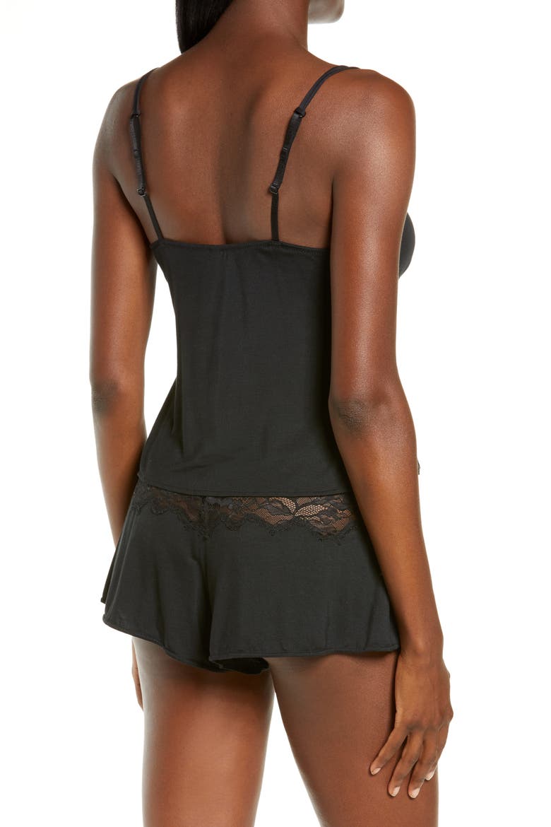Lace Trim Short Pajamas, Alternate, color, BLACK